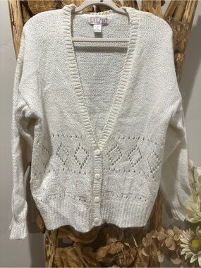 Cream Openwork Knit Button Cardigan